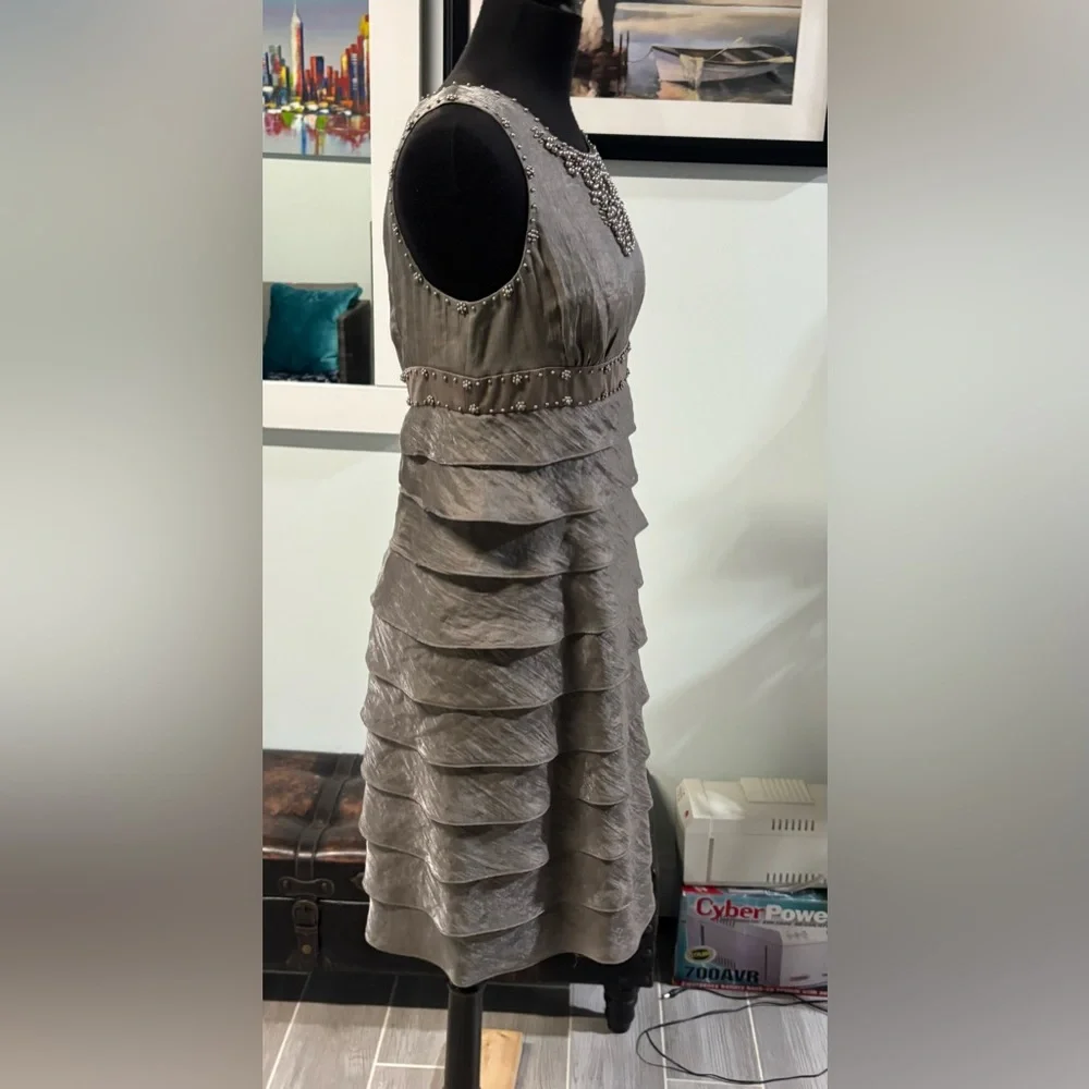 ❤️Adrianna Papell Platinum Beaded Dress-Sz 8 - Picture 3 of 9
